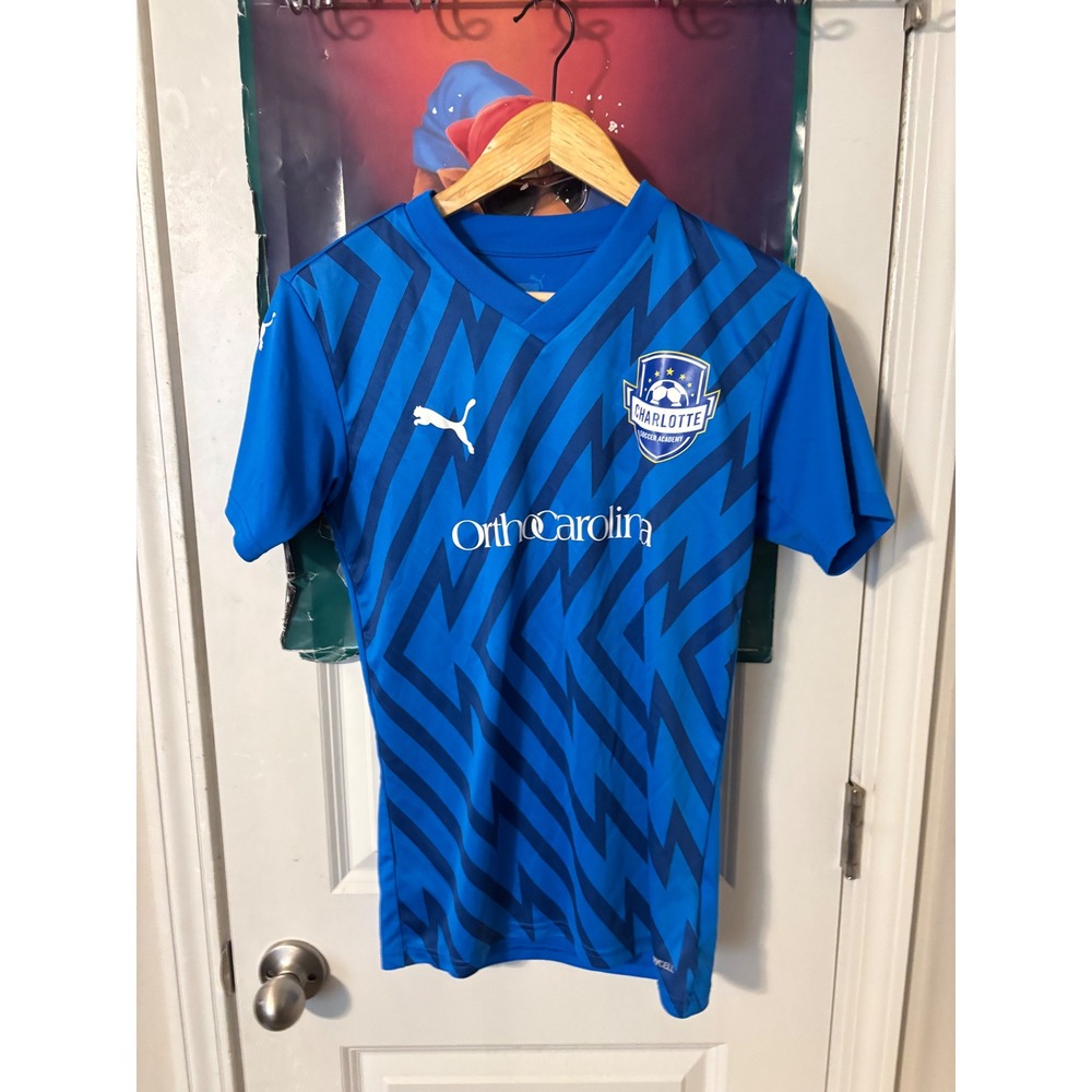 Puma Charlotte Soccer Academy Jersey Mens Small Blue Zigzag Soccer Shirt 57 ECNL